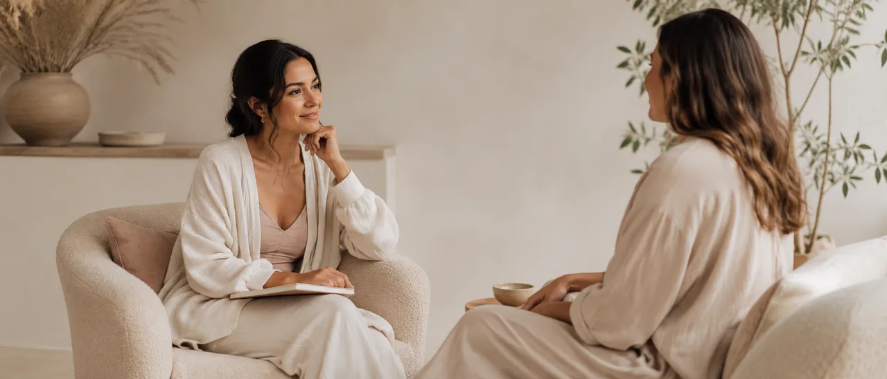 Dos mujeres conversando en una sesión cálida